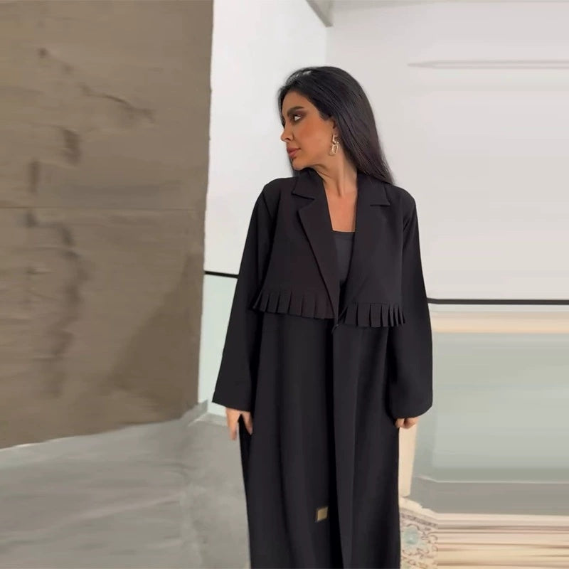 Trench-Coat Femme Long Casual - Polyester Manches Longues Noir - SADJÉ