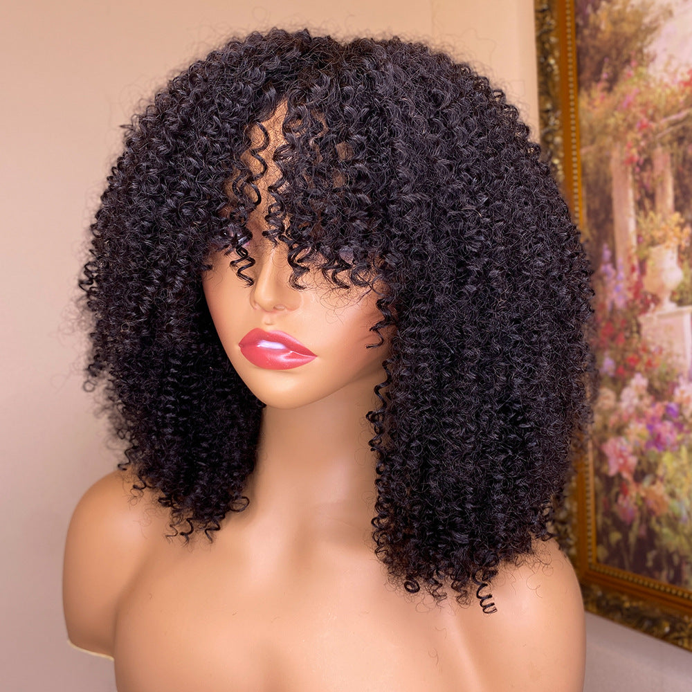 Perruque Cheveux Naturels Kinky Curly avec Frange - Densité 150% et 180% - SADJÉ