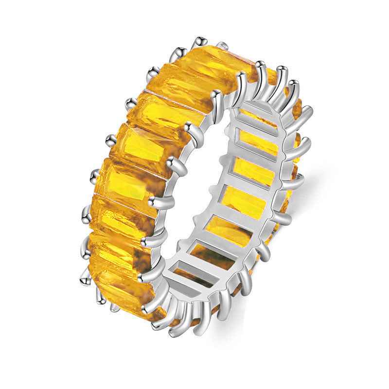 Bague Zircon Multicolore – Design Géométrique Rectangulaire - SADJÉ