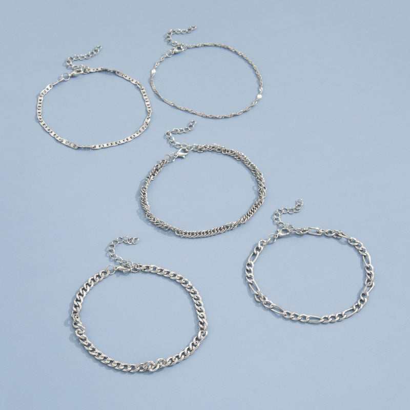 Ensemble 5 Bracelets de Cheville Femme - Chaîne Serpent Métal Rétro Élégant - SADJÉ