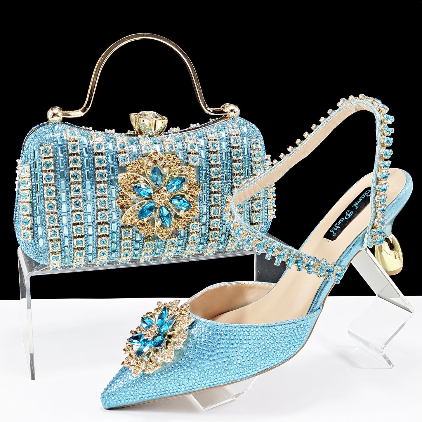Ensemble Chaussures Sac Femme Strass Fleurs - Talons Hauts Soirée - SADJÉ