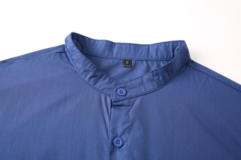 Chemise Homme Col Montant Bleu - Style Décontracté Business Casual Adolescent - SADJÉ