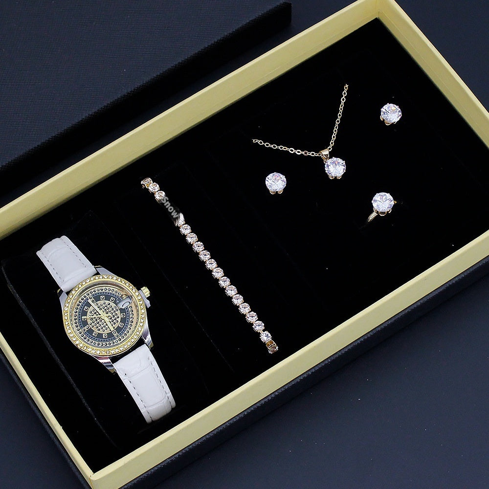 Coffret Bijoux Femme 5 Pièces – Montre Bracelet Collier Boucles Bague - SADJÉ