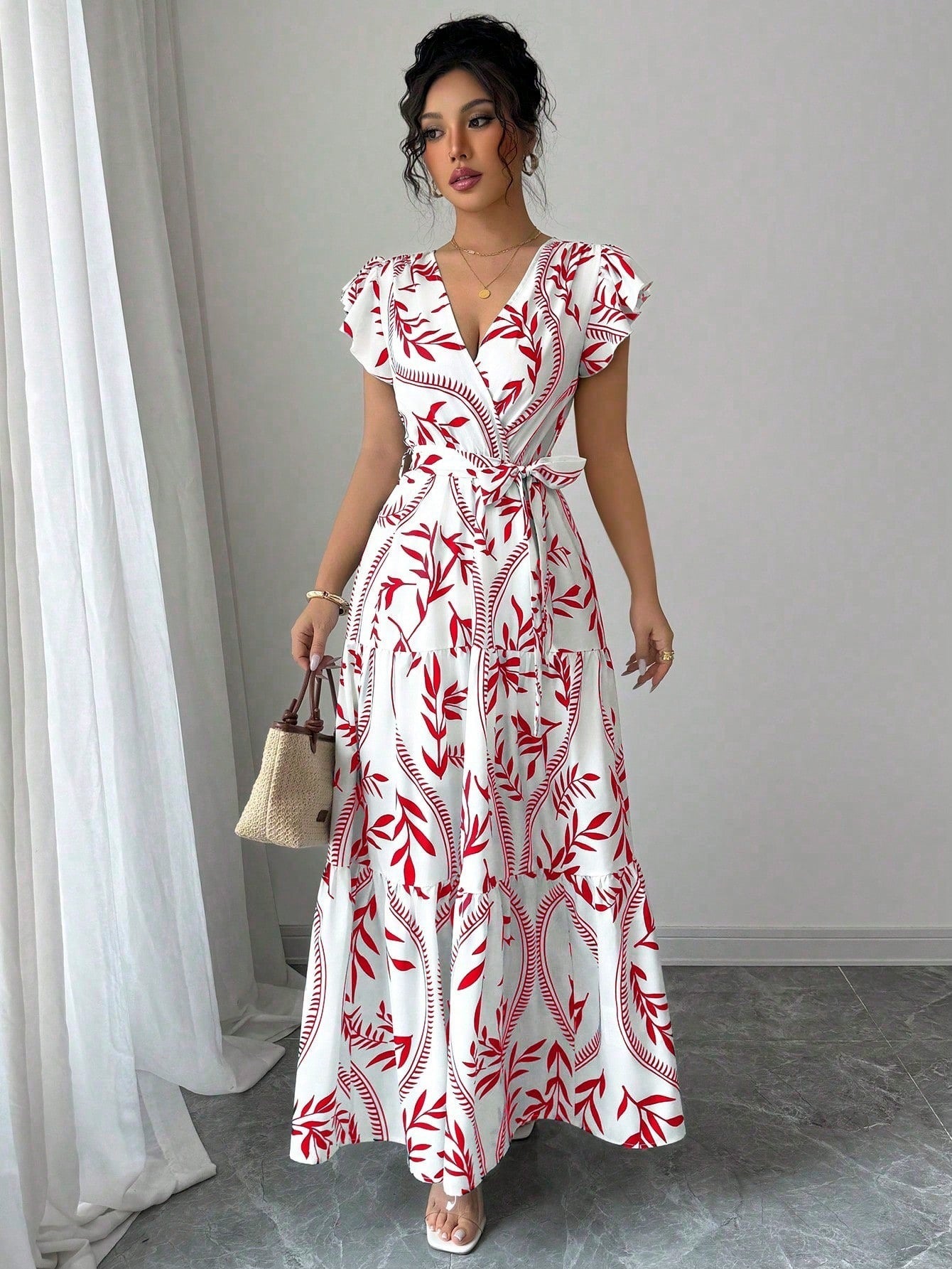 Robe Femme Florale Manches Courtes - Coupe Évasée Élégante - SADJÉ