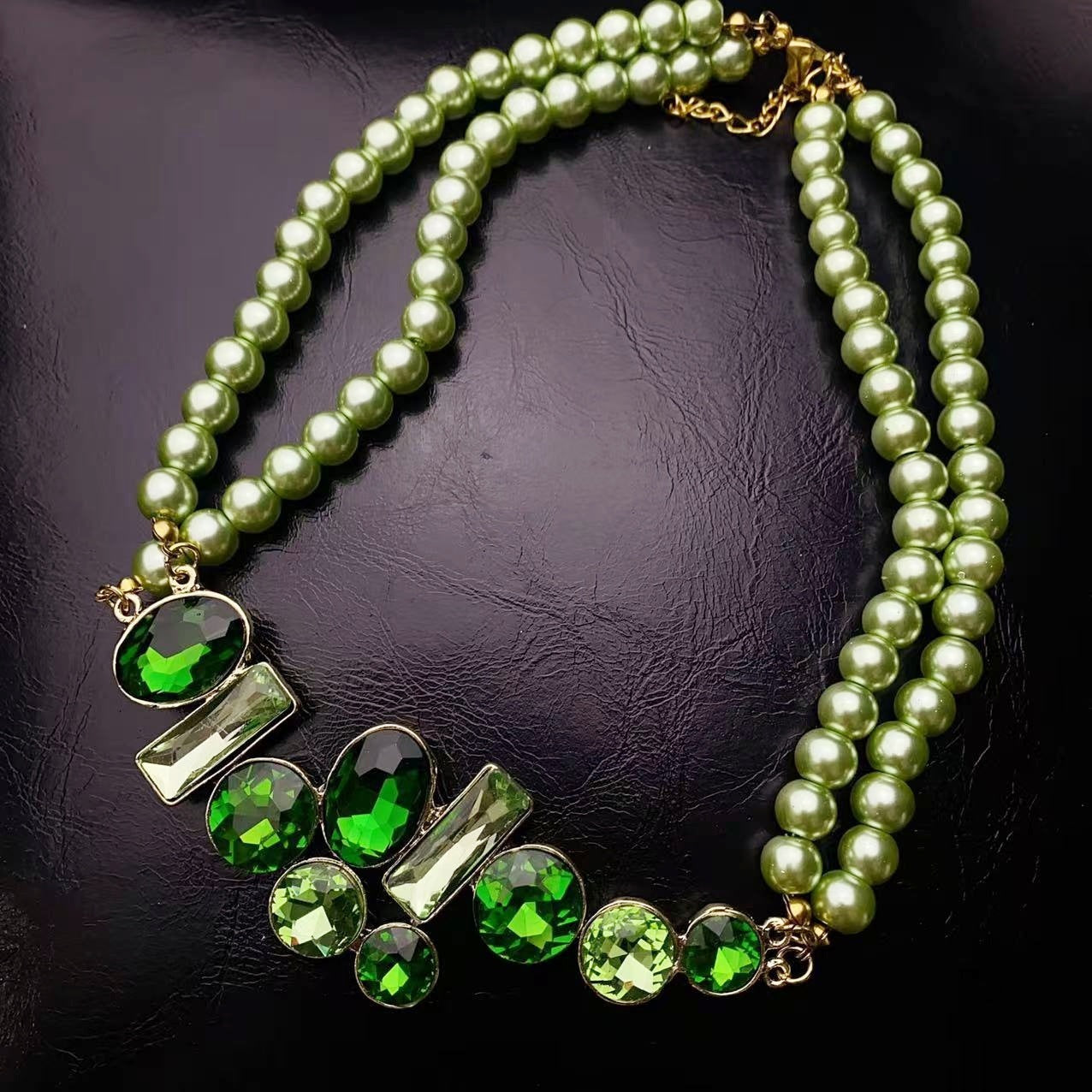 Parure Bijoux Verte 35g - Collier et Boucles d'Oreilles Perles - SADJÉ