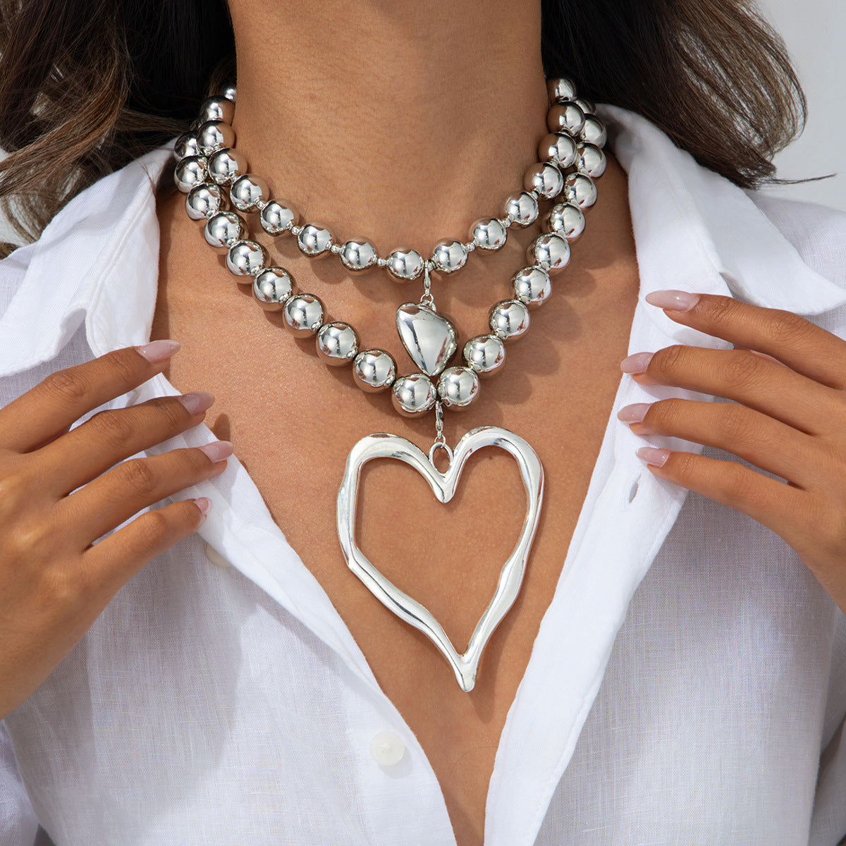 Collier Pendentif Cœur Perles – Alliage Or et Argent - SADJÉ