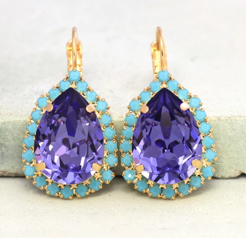 Boucles d'Oreilles Pierre Turquoise – Alliage Forme Ronde - SADJÉ