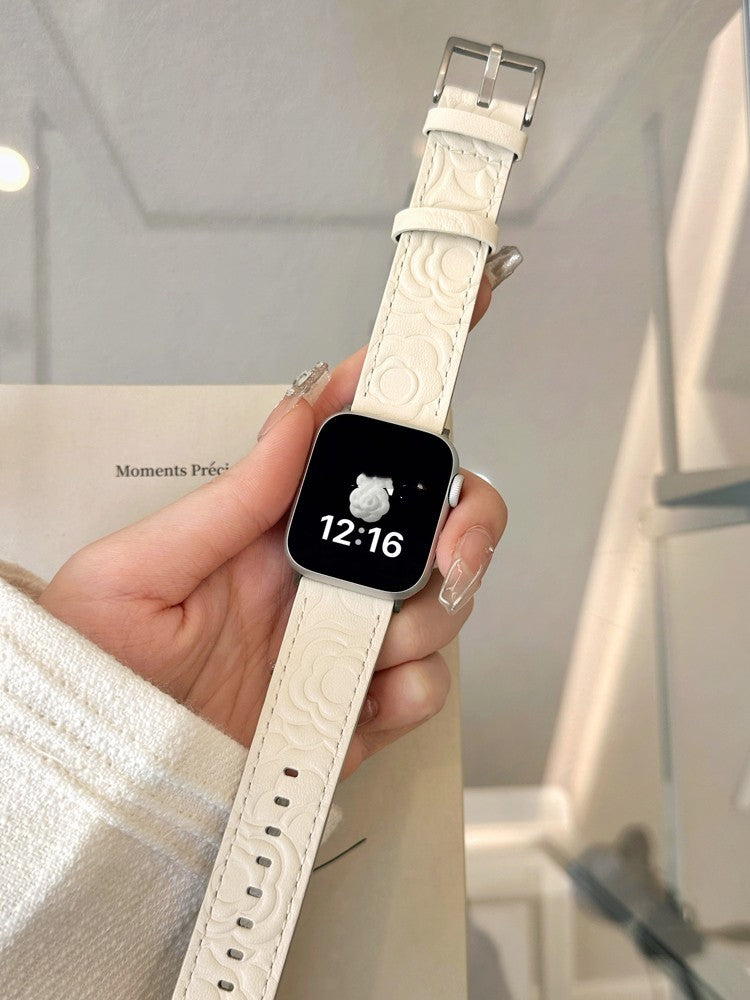 Bracelet Cuir Véritable Camellia Femme 36g Apple Watch - SADJÉ