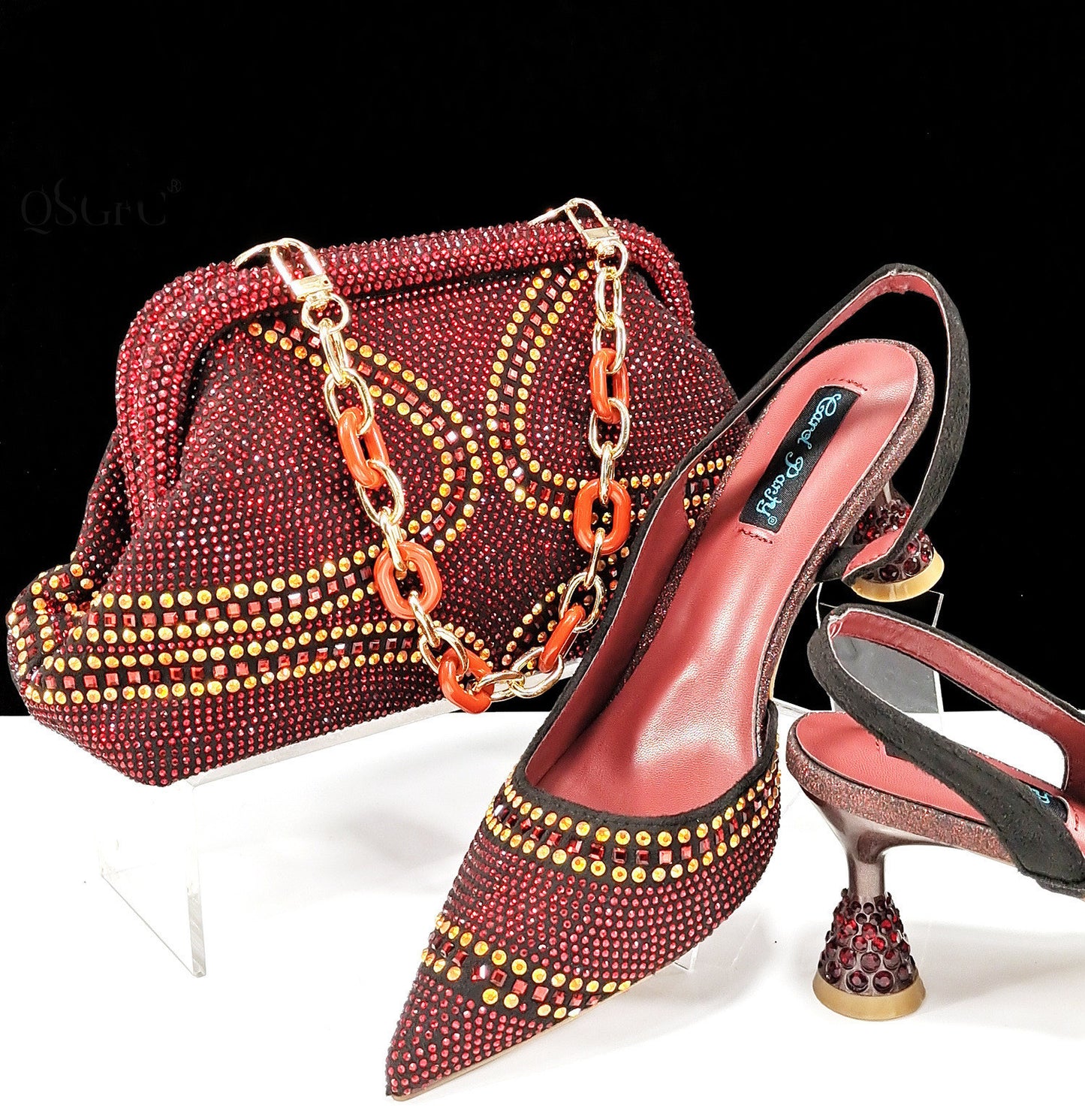 Ensemble Chaussures Sac Femme Bout Pointu - Talons Hauts Strass - SADJÉ