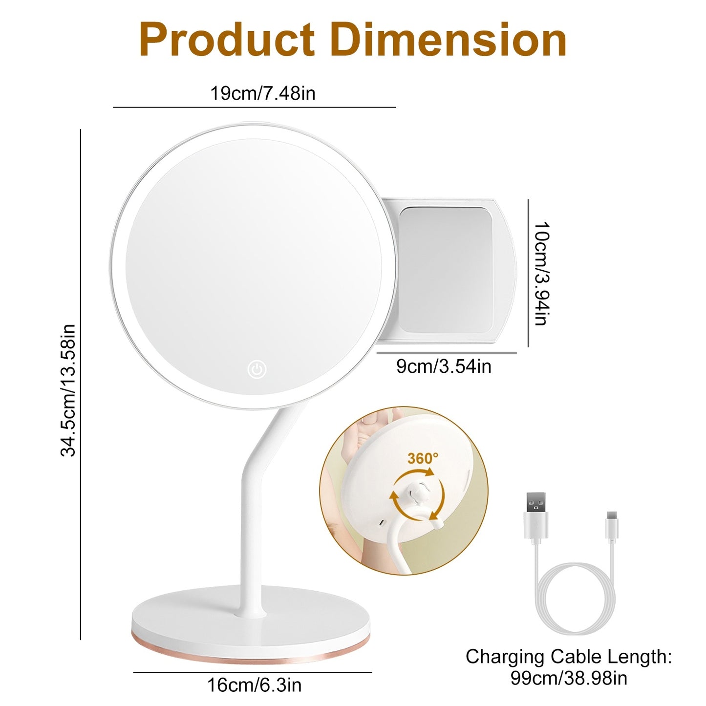 Miroir Maquillage Lumineux Grossissant 5X LED Rechargeable - SADJÉ