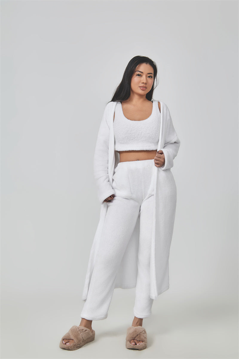 Ensemble Pyjama 3 Pièces Femme Hiver - Loungewear Doux et Moelleux avec Cardigan - SADJÉ