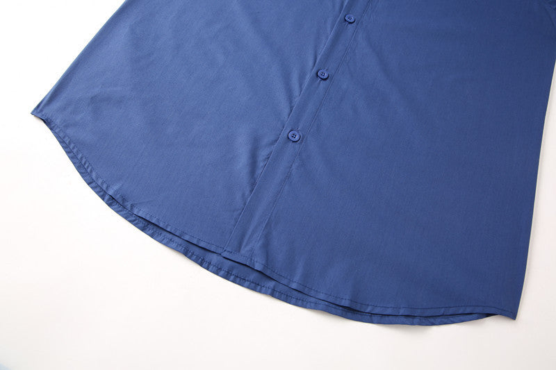 Chemise Homme Col Montant Bleu - Style Décontracté Business Casual Adolescent - SADJÉ