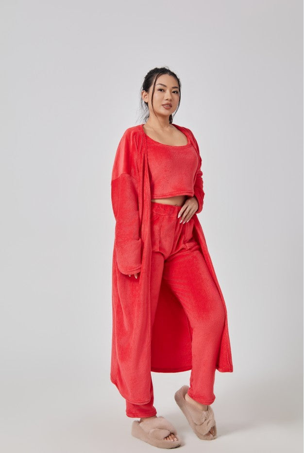 Ensemble Pyjama 3 Pièces Femme Hiver - Loungewear Doux et Moelleux avec Cardigan - SADJÉ