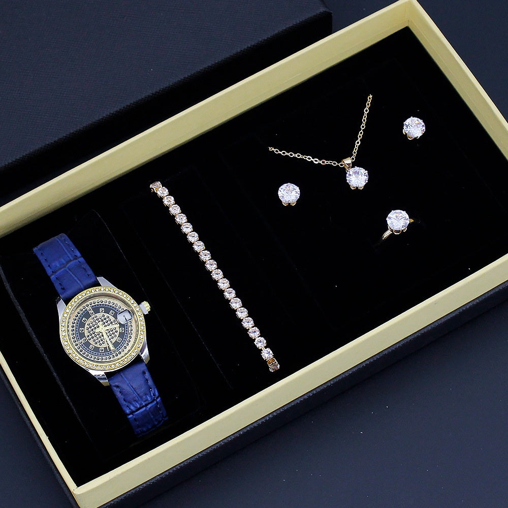 Coffret Bijoux Femme 5 Pièces – Montre Bracelet Collier Boucles Bague - SADJÉ