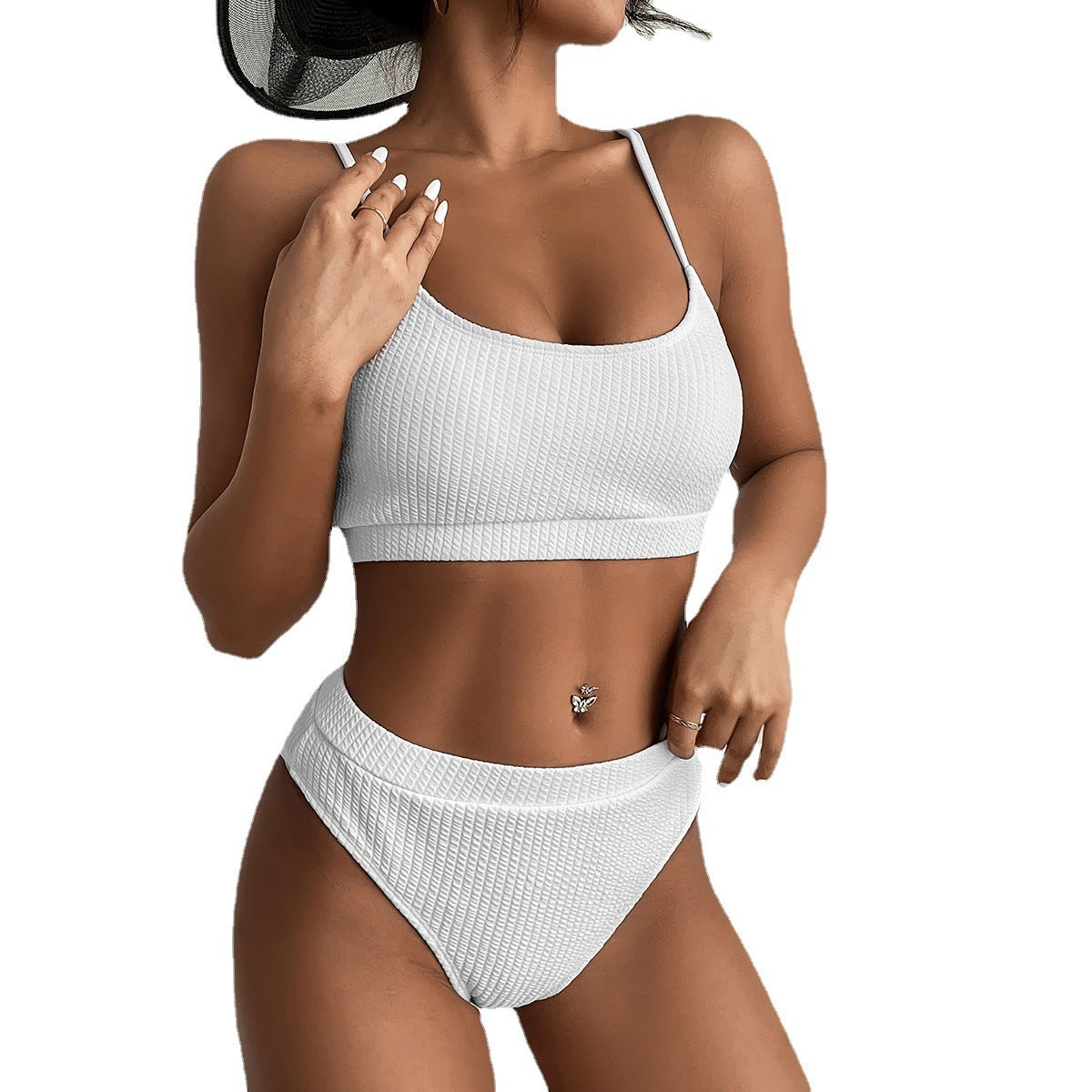Bikini Taille Haute Femme - Maillot de Bain Push-Up Côtelé 2 Pièces - SADJÉ
