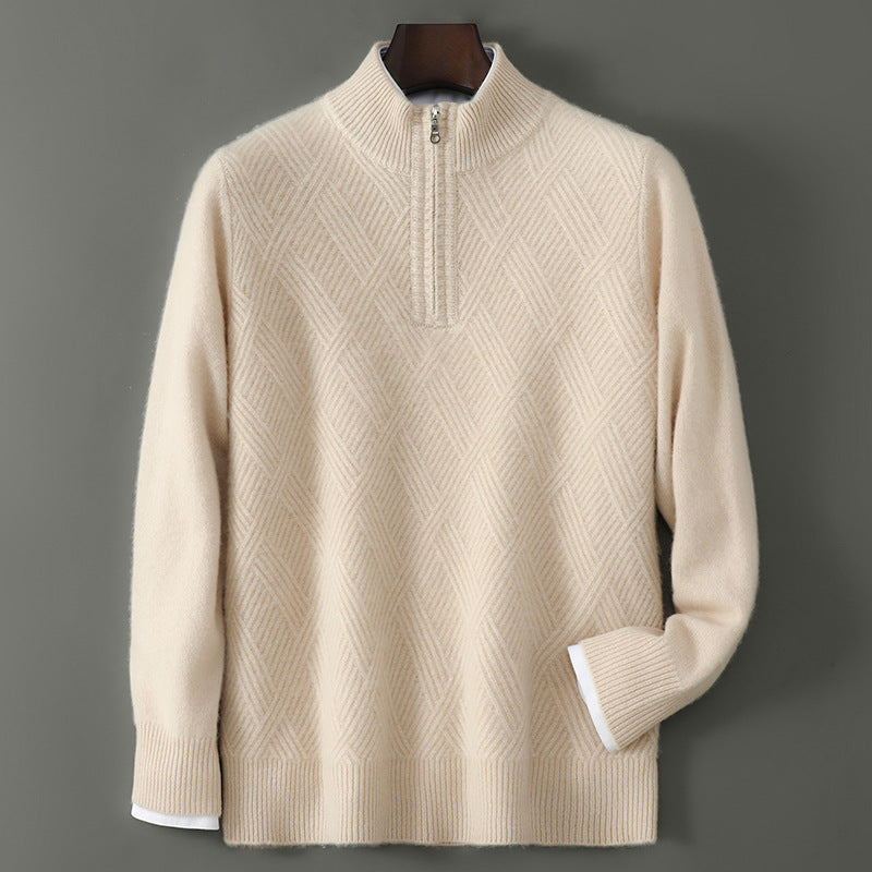 Pull Homme Col Montant Laine Pure - Design Zip Élégant - SADJÉ