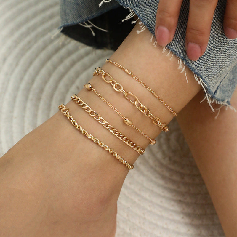 Ensemble 5 Bracelets de Cheville Femme - Chaîne Serpent Métal Rétro Élégant - SADJÉ