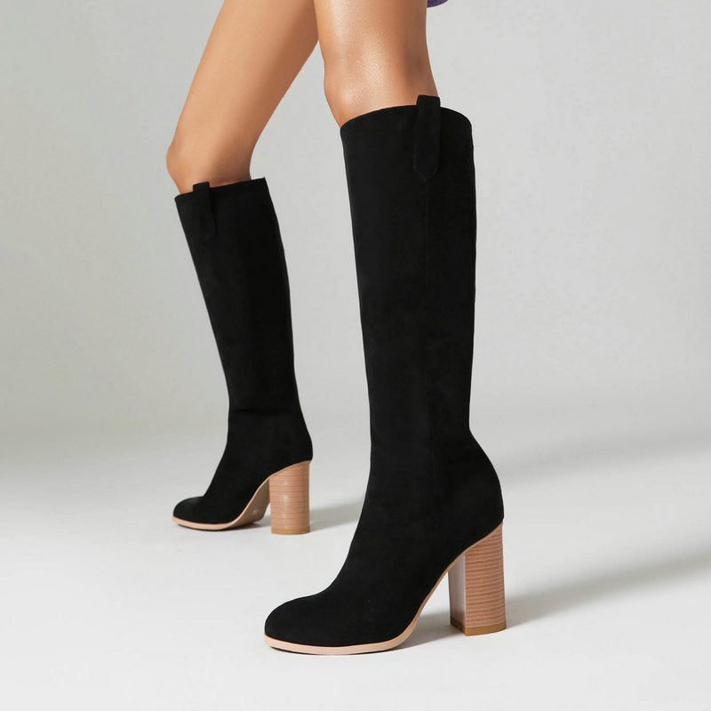 Bottes Hautes Femme en Daim - Talons Épais Plateforme - SADJÉ