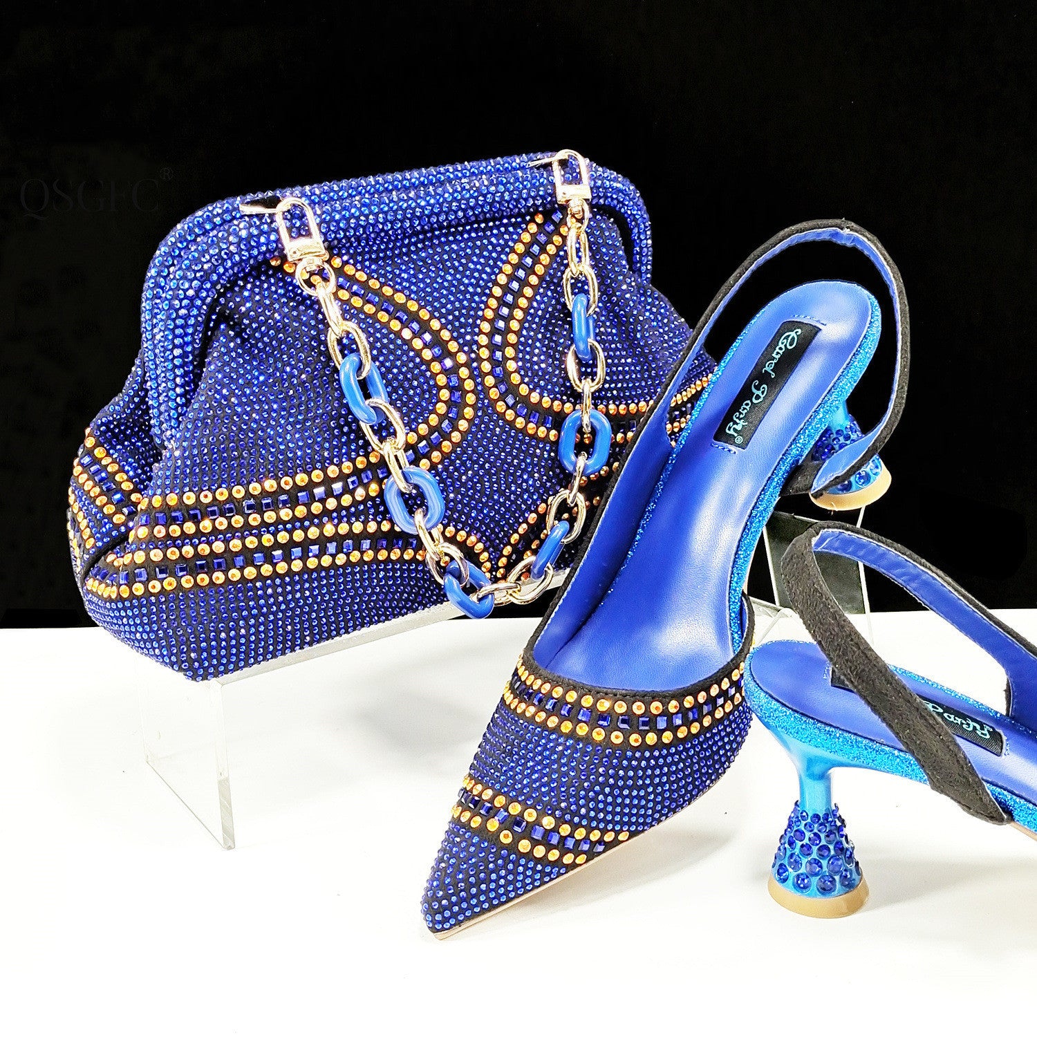 Ensemble Chaussures Sac Femme Bout Pointu - Talons Hauts Strass - SADJÉ