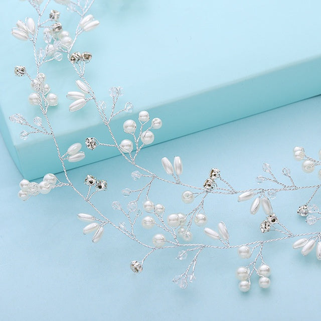 Accessoires Cheveux Mariage Perles Cristal - Bandeau Long Mariée - SADJÉ