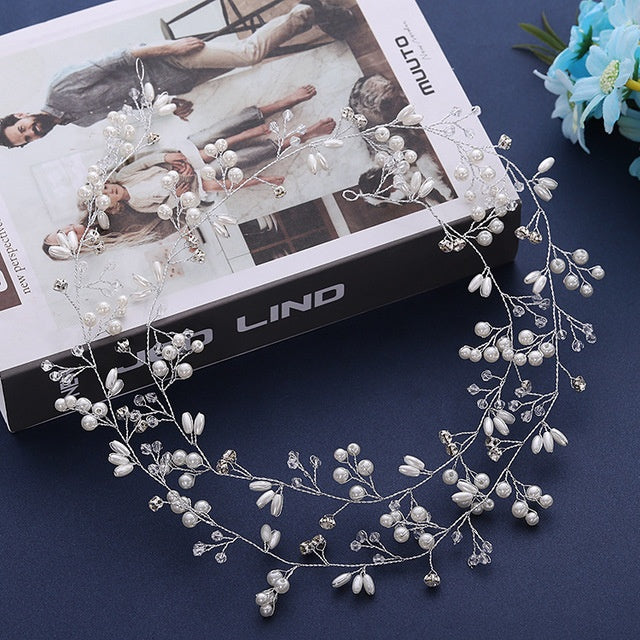Accessoires Cheveux Mariage Perles Cristal - Bandeau Long Mariée - SADJÉ