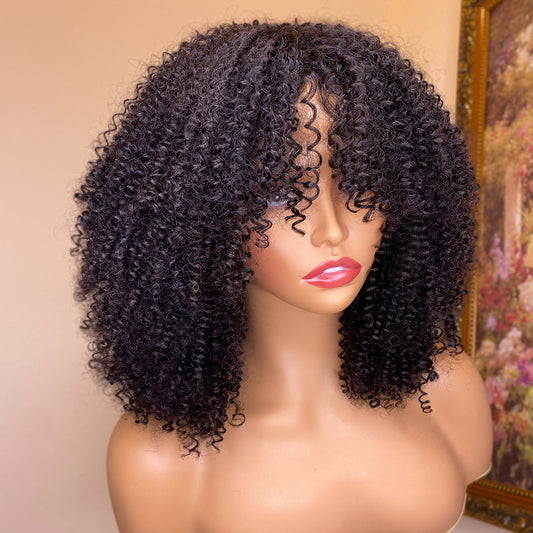 Perruque Cheveux Naturels Kinky Curly avec Frange - Densité 150% et 180% - SADJÉ