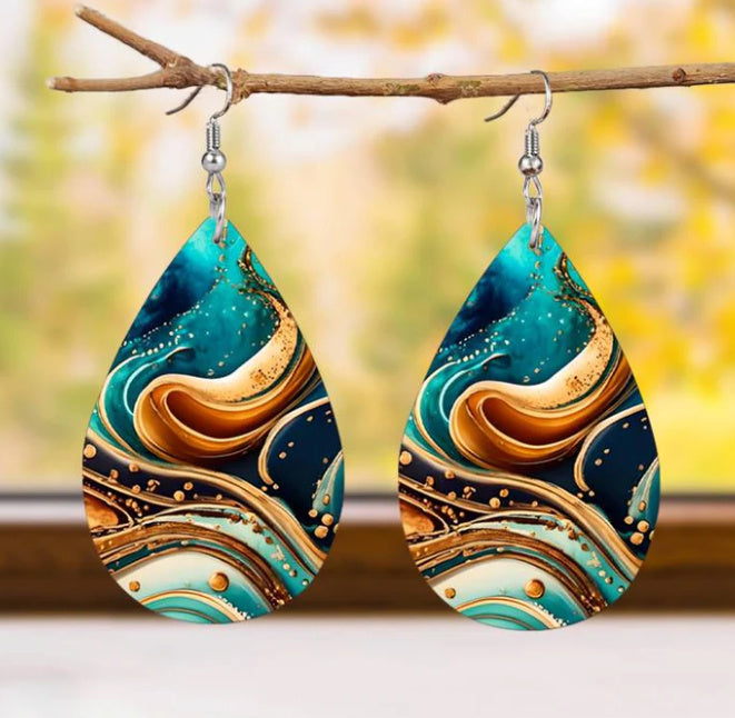 Boucles d'Oreilles Gouttes – Acrylique Motifs Planètes - SADJÉ