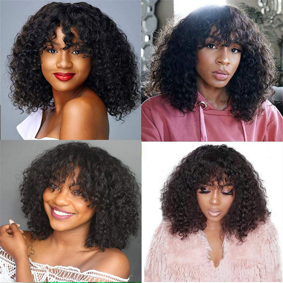 Perruque Cheveux Naturels Kinky Curly avec Frange - Densité 150% et 180% - SADJÉ