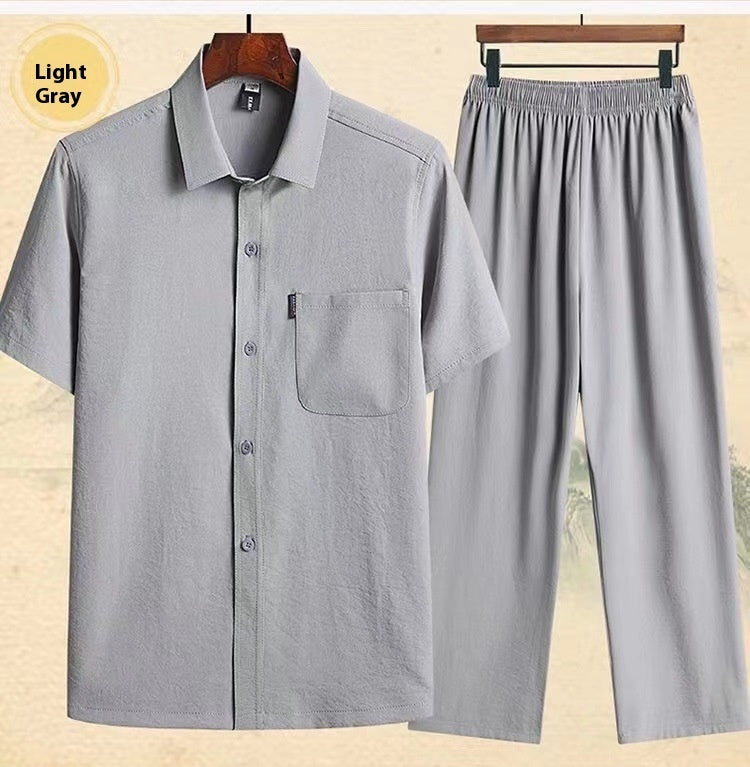 Ensemble 2 Pièces Homme Coton Glacé - Chemise et Pantalon à Poches Style Décontracté - SADJÉ