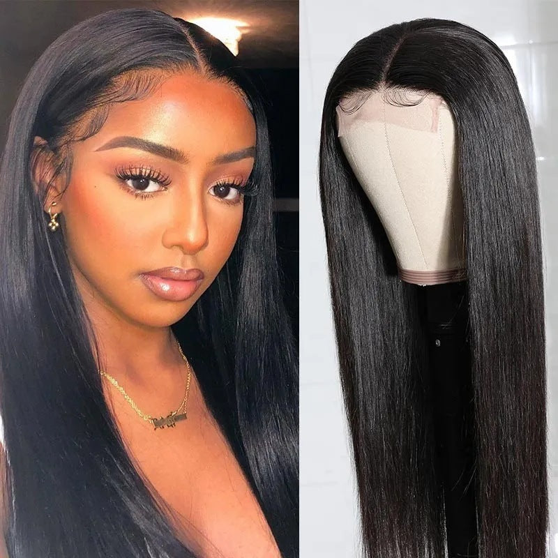 Perruque Lace Front Lisse Mi-Longue - Frange Oblique Naturelle - SADJÉ