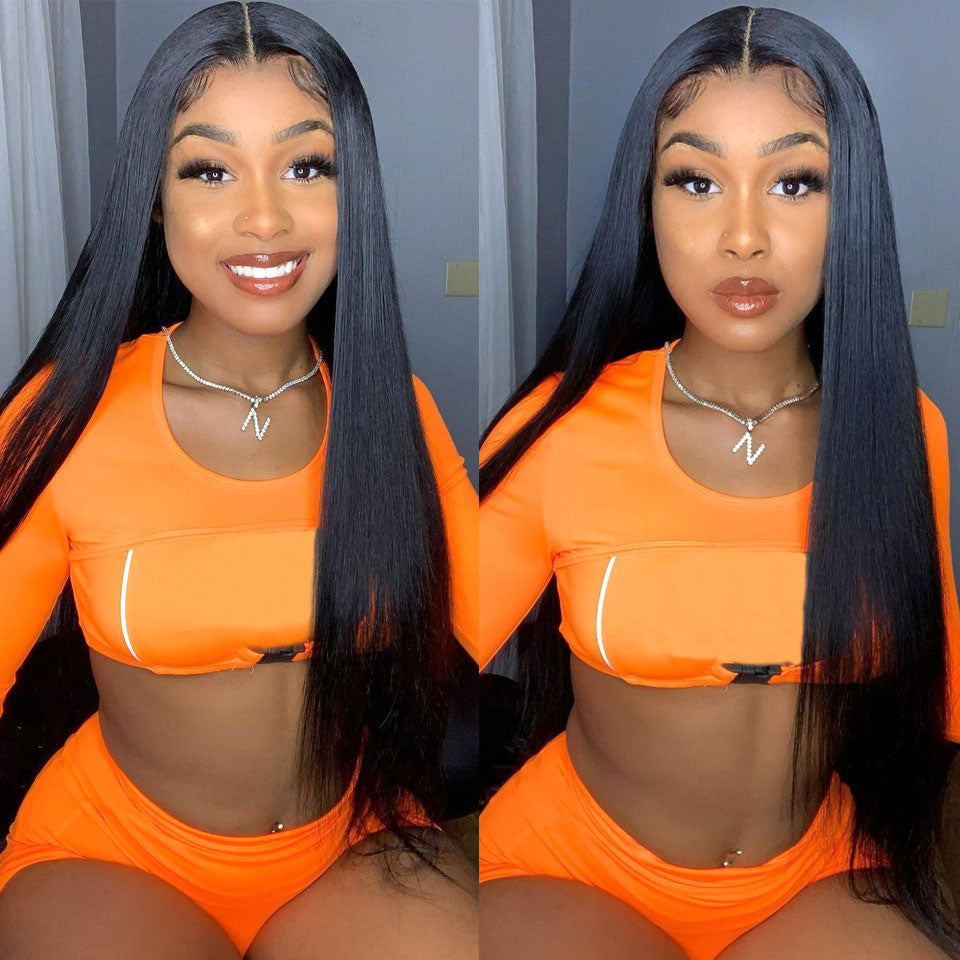 Perruque Lace Front Lisse Mi-Longue - Frange Oblique Naturelle - SADJÉ