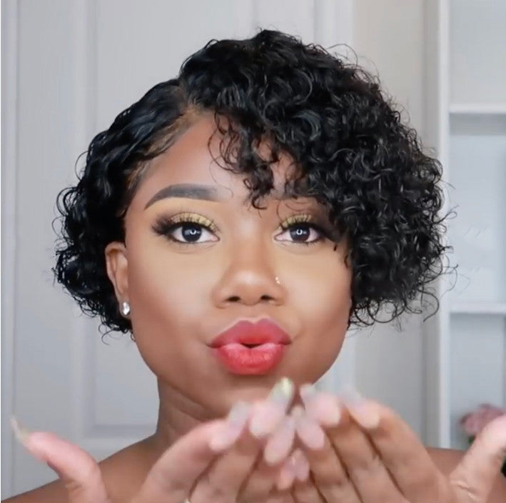 Perruque Femme Courte Bouclée - Cheveux Synthétiques Style Européen Naturel - SADJÉ