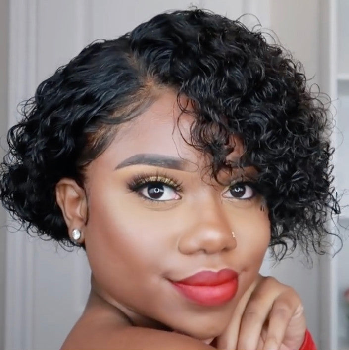 Perruque Femme Courte Bouclée - Cheveux Synthétiques Style Européen Naturel - SADJÉ