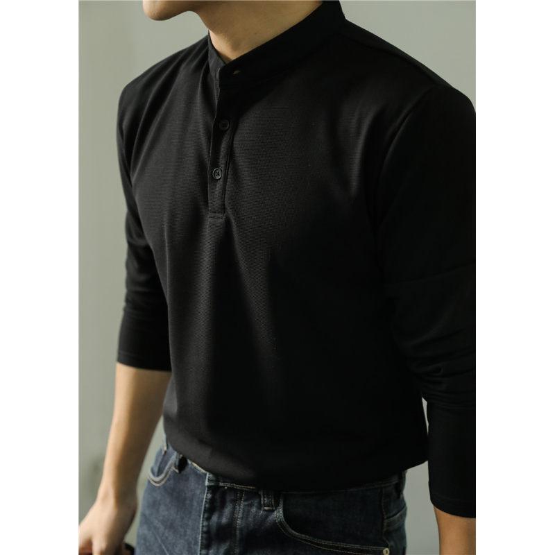 Polo Homme Manches Longues Uni - T-shirt Fitness Couleur Unie - SADJÉ