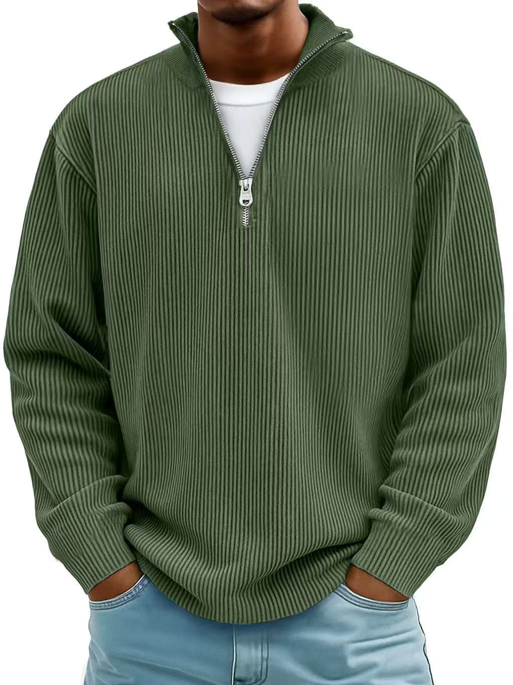 Pull Homme Col Montant Zippé Velours Côtelé Manches Longues - SADJÉ