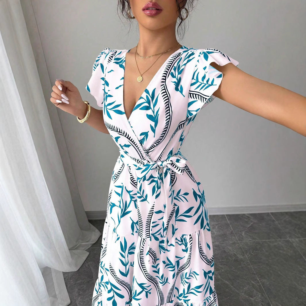 Robe Femme Florale Manches Courtes - Coupe Évasée Élégante - SADJÉ