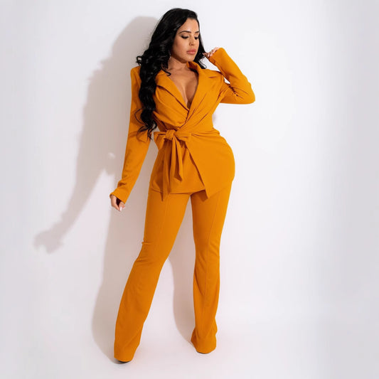 Ensemble Femme 2 Pièces Col V Uni - Style Européen Fashion - SADJÉ