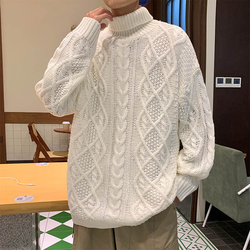 Pull Col Roulé Femme Jacquard Vert - Style Japonais Rétro Vintage Élégant - SADJÉ