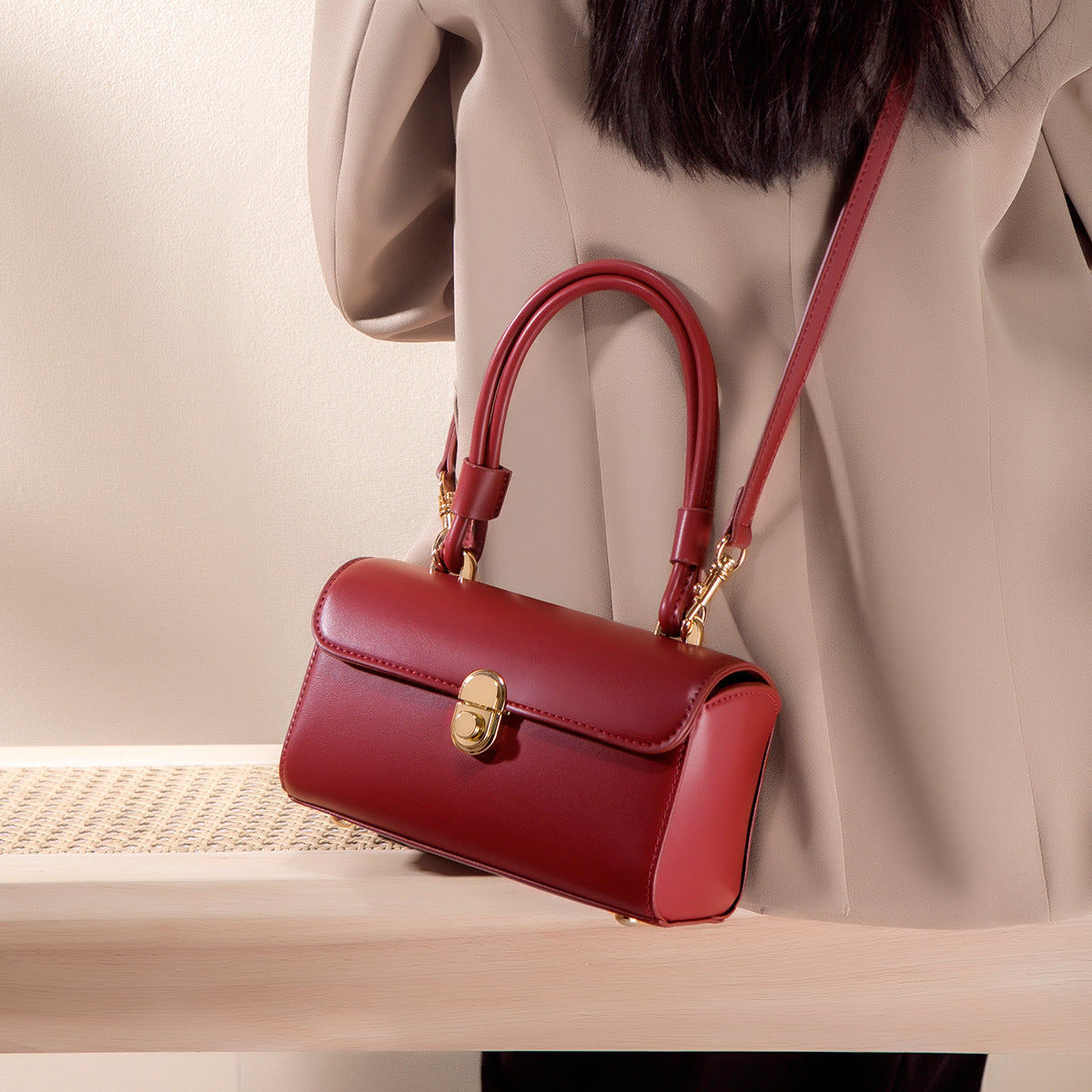 Sac Bandoulière Rouge Rétro Vintage - Messenger Coton Femme - SADJÉ