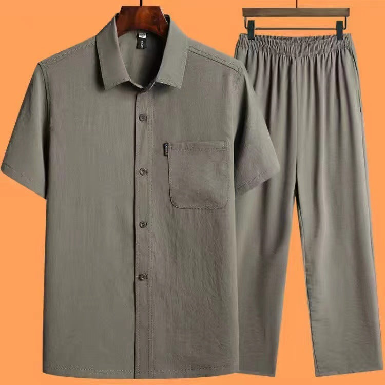 Ensemble 2 Pièces Homme Coton Glacé - Chemise et Pantalon à Poches Style Décontracté - SADJÉ