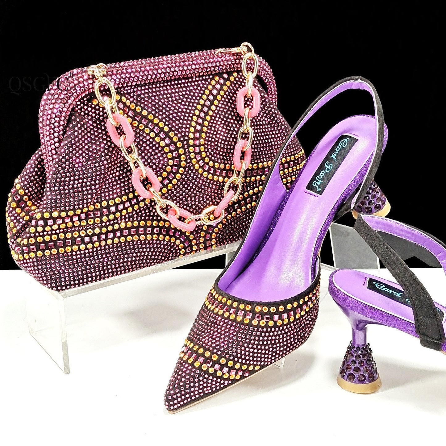 Ensemble Chaussures Sac Femme Bout Pointu - Talons Hauts Strass - SADJÉ