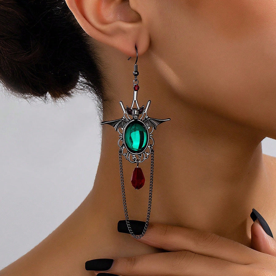Boucles d'Oreilles Gothiques – Émeraude Motif Chauve-souris - SADJÉ