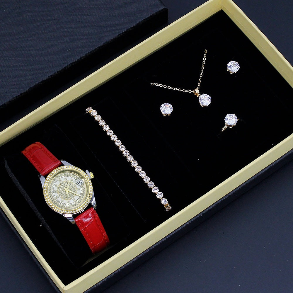 Coffret Bijoux Femme 5 Pièces – Montre Bracelet Collier Boucles Bague - SADJÉ