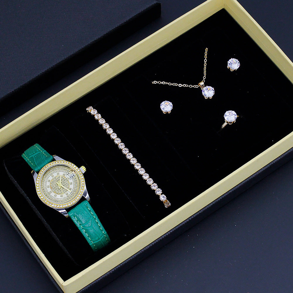 Coffret Bijoux Femme 5 Pièces – Montre Bracelet Collier Boucles Bague - SADJÉ