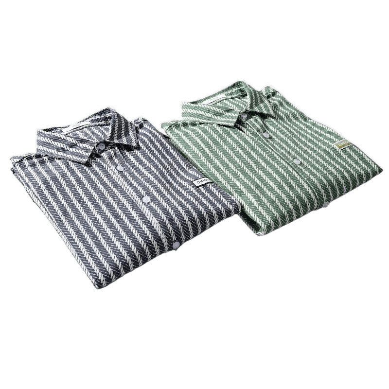 Veste Chemise Homme Printemps Col Montant - Rayures Personnalisées Lin Décontracté - SADJÉ