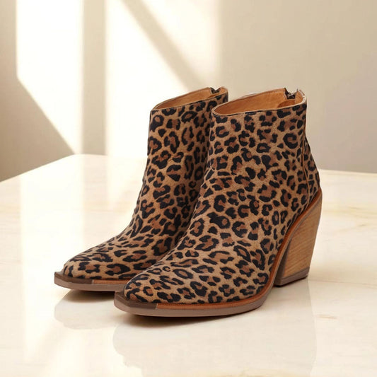 Bottines Femme Léopard Pointues - Talons Hauts Zip Arrière Tendance - SADJÉ
