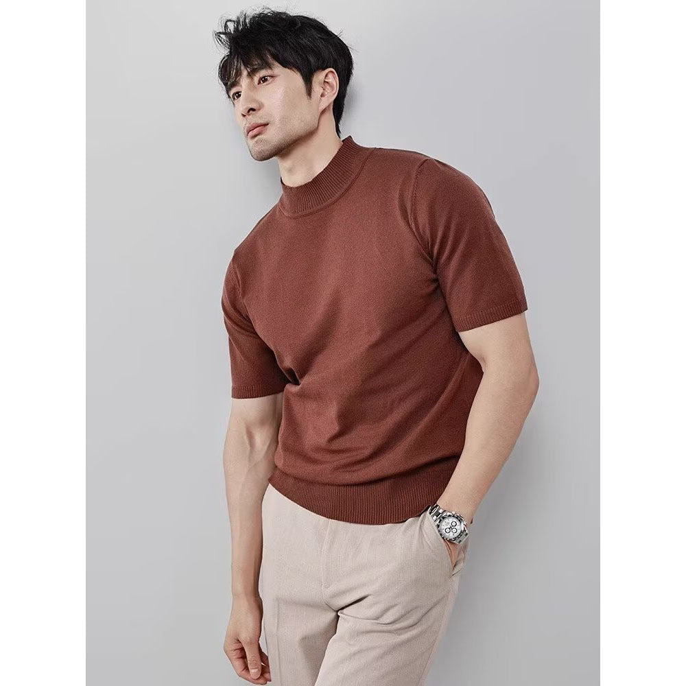 Pull Homme Col Montant Soie Glacée Uni - Tricot Léger - SADJÉ