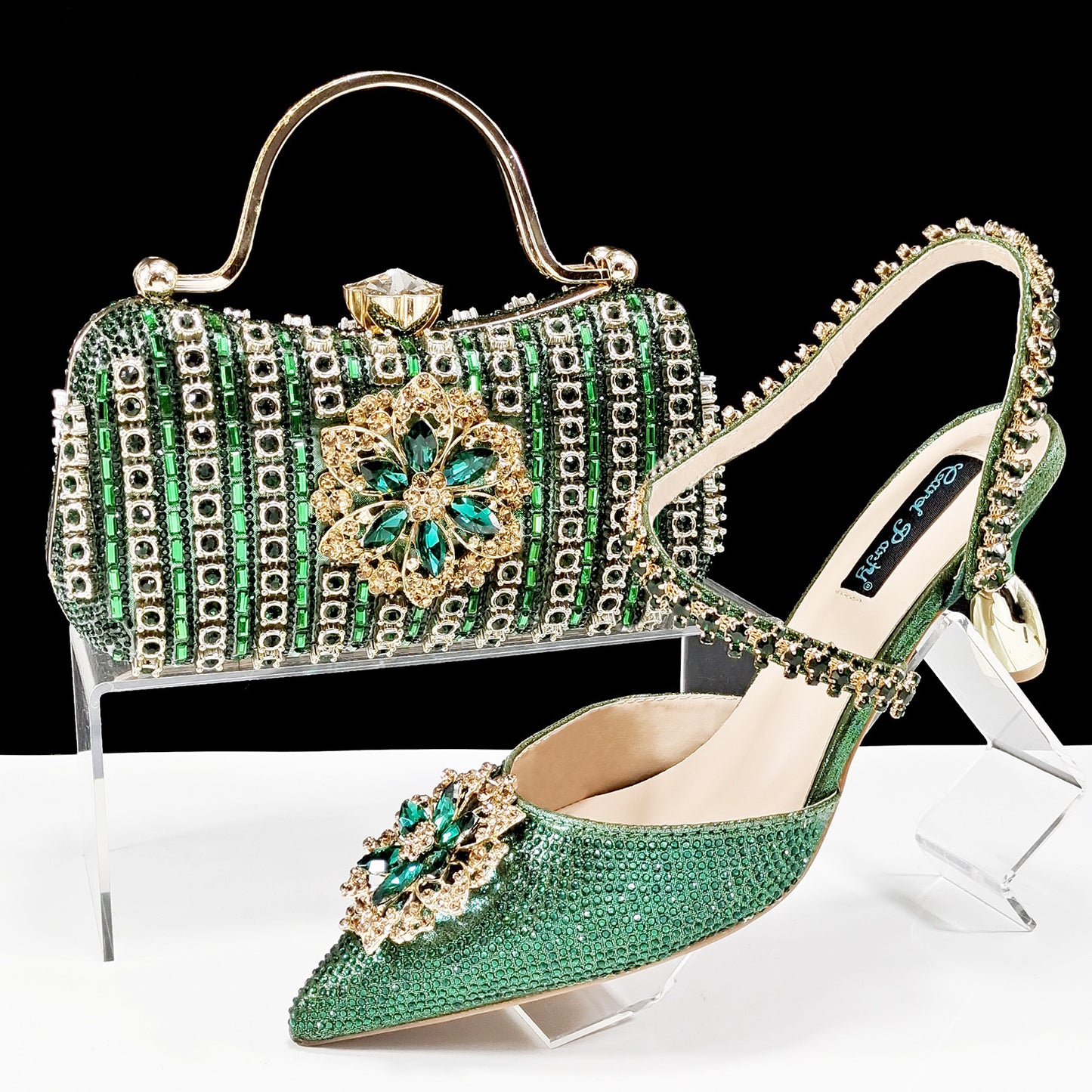 Ensemble Chaussures Sac Femme Strass Fleurs - Talons Hauts Soirée - SADJÉ