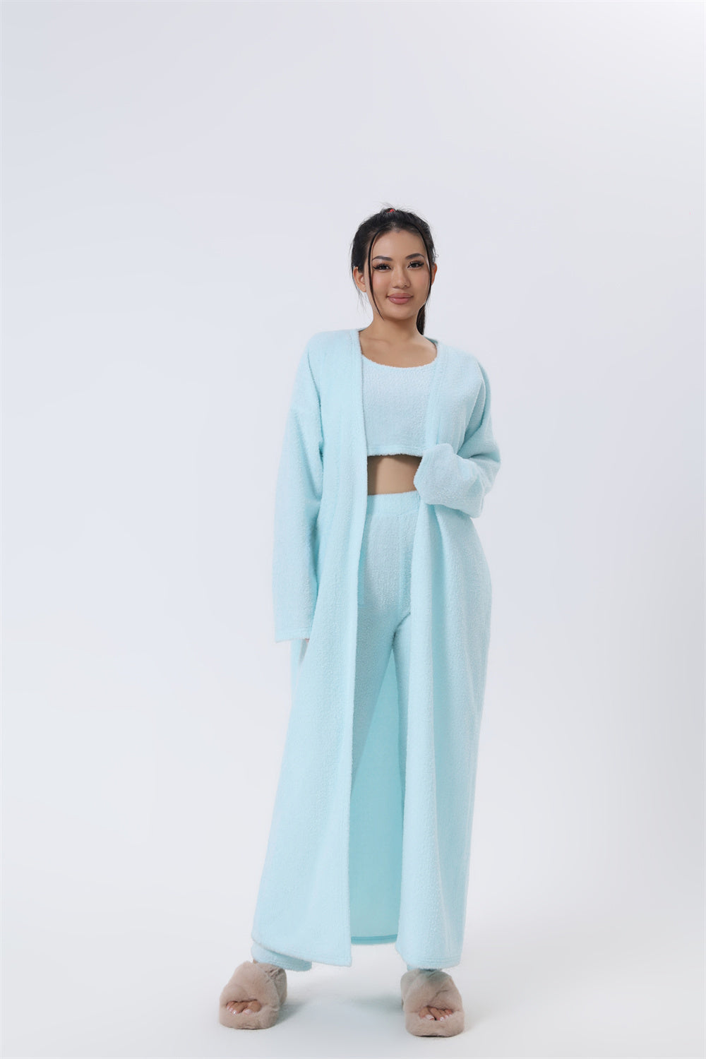 Ensemble Pyjama 3 Pièces Femme Hiver - Loungewear Doux et Moelleux avec Cardigan - SADJÉ