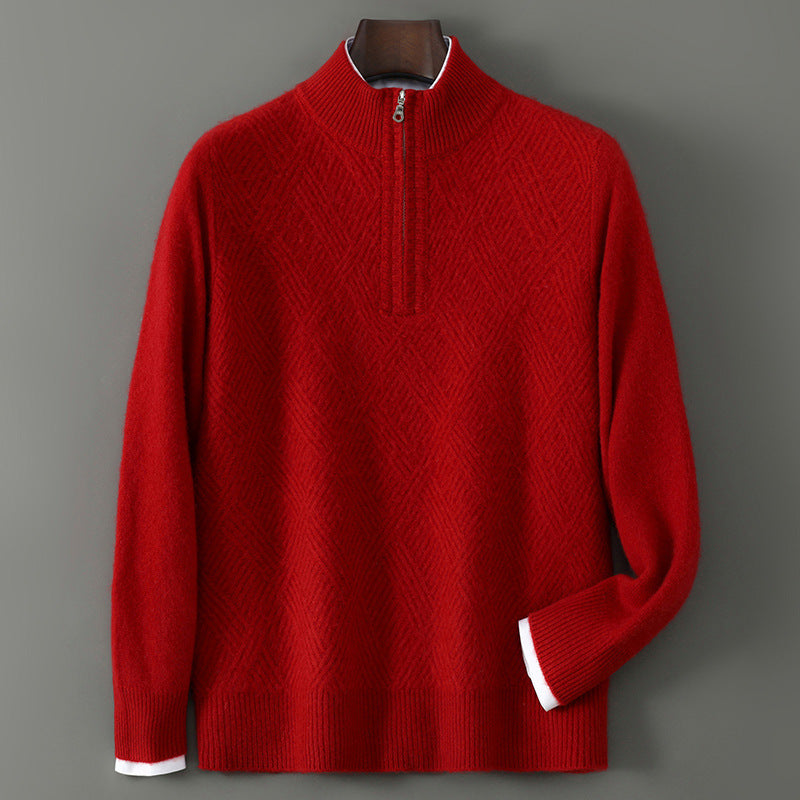 Pull Homme Col Montant Laine Pure - Design Zip Élégant - SADJÉ